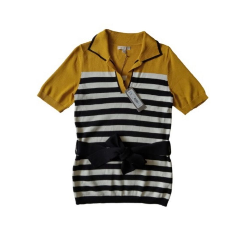 Eva Mendes New York & Company Short Sleeve Collared Striped Shirt Women's Small